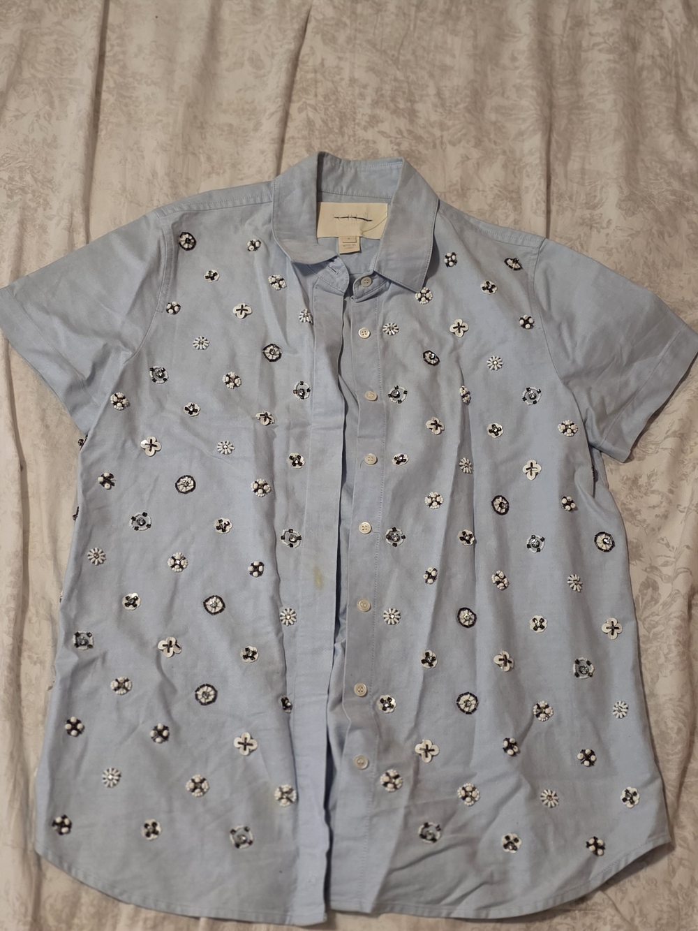 Light Blue Embroidered Short-Sleeve Shirt